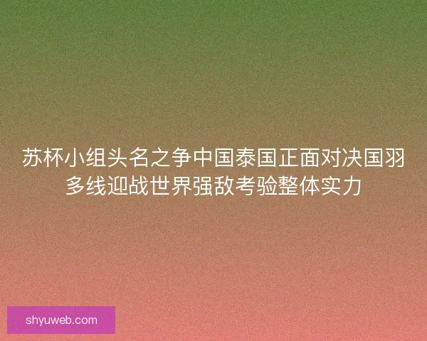 苏杯小组头名之争中国泰国正面对决国羽多线迎战世界强敌考验整体实力